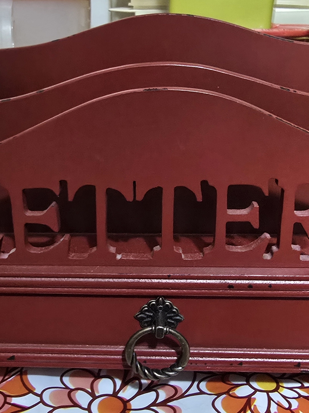 Red Metal Mail & Organizer Rack with Drawer